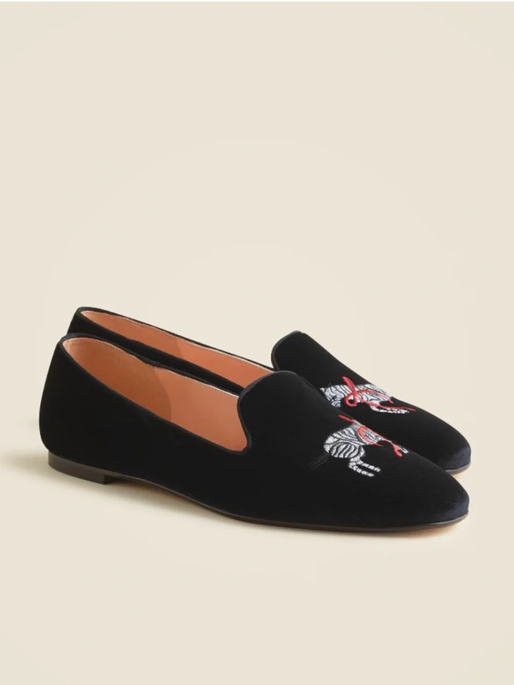 NEW J. Crew Made-in-Italy smoking slippers embroidered velvet CP095 zebra black
